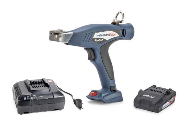 Battery-powered tool for tensioning and cutting cable ties