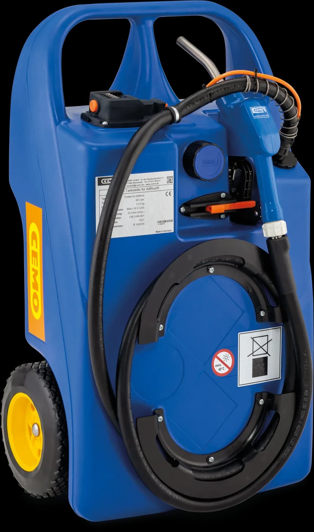 Carro CEMO para AdBlue®, 60 l, con carcasa CAS, compl. CENTRI SP 30, 18 V, AZV 1
