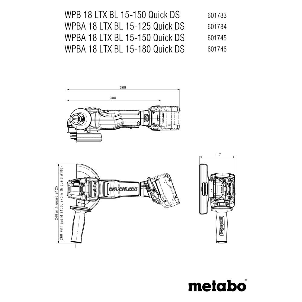 WPBA 18 LTX BL 15-180 Quick DS (601746840) Amoladora angular de batería 2